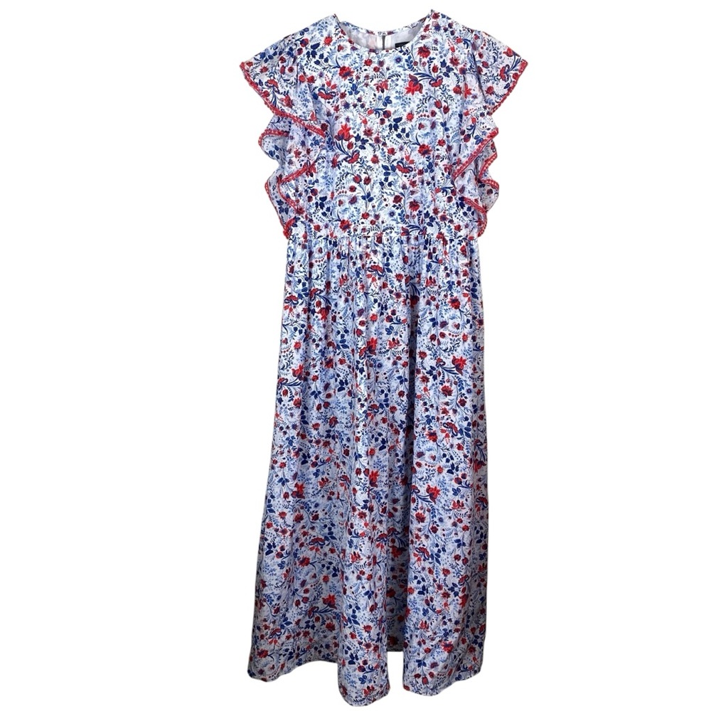 Ann Taylor Womens Midi Dress Size Medium-Tall Floral Red White & Blue